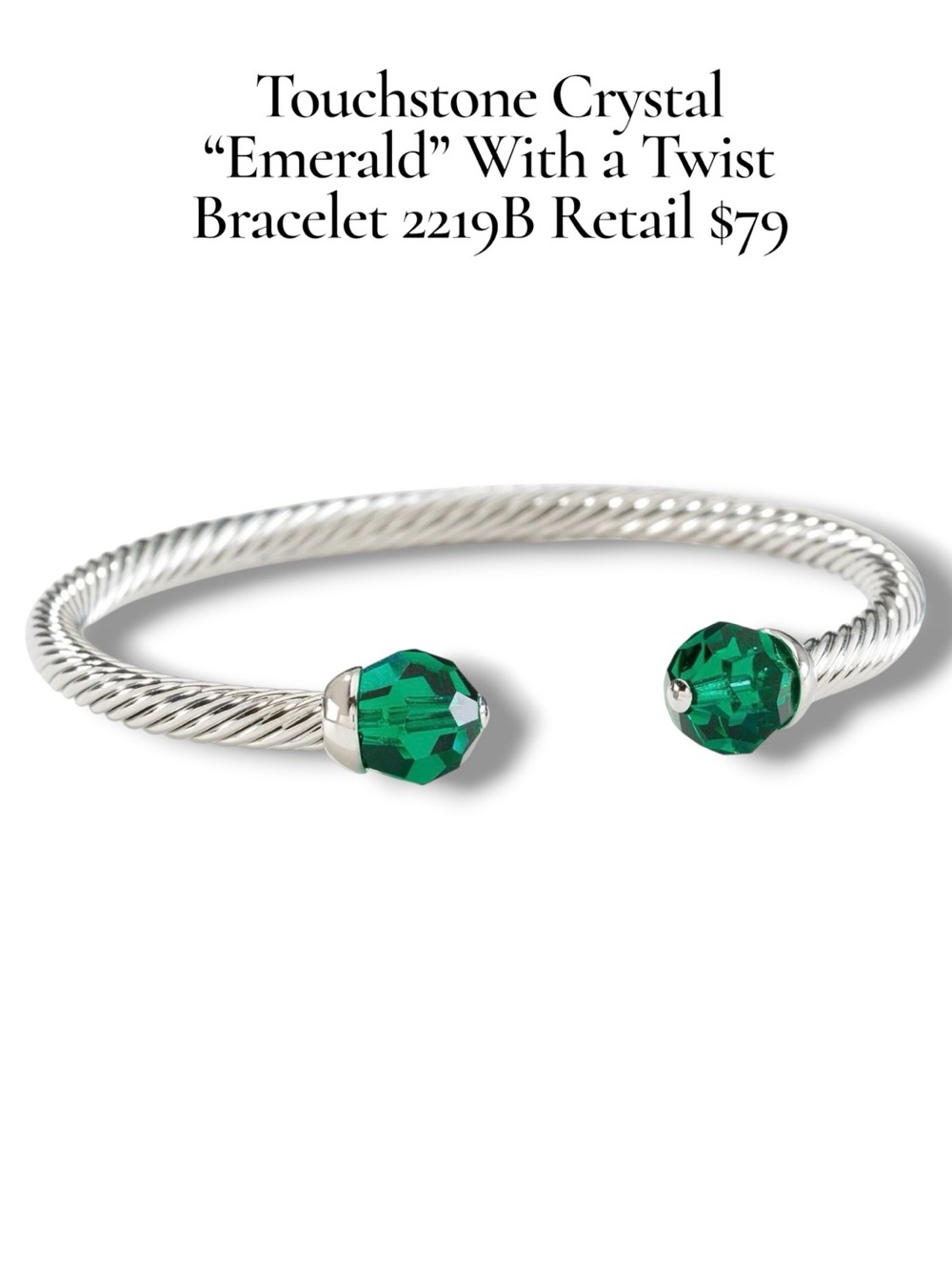Touchstone Crystal Green Crystal Twist Open Cuff Bracelet